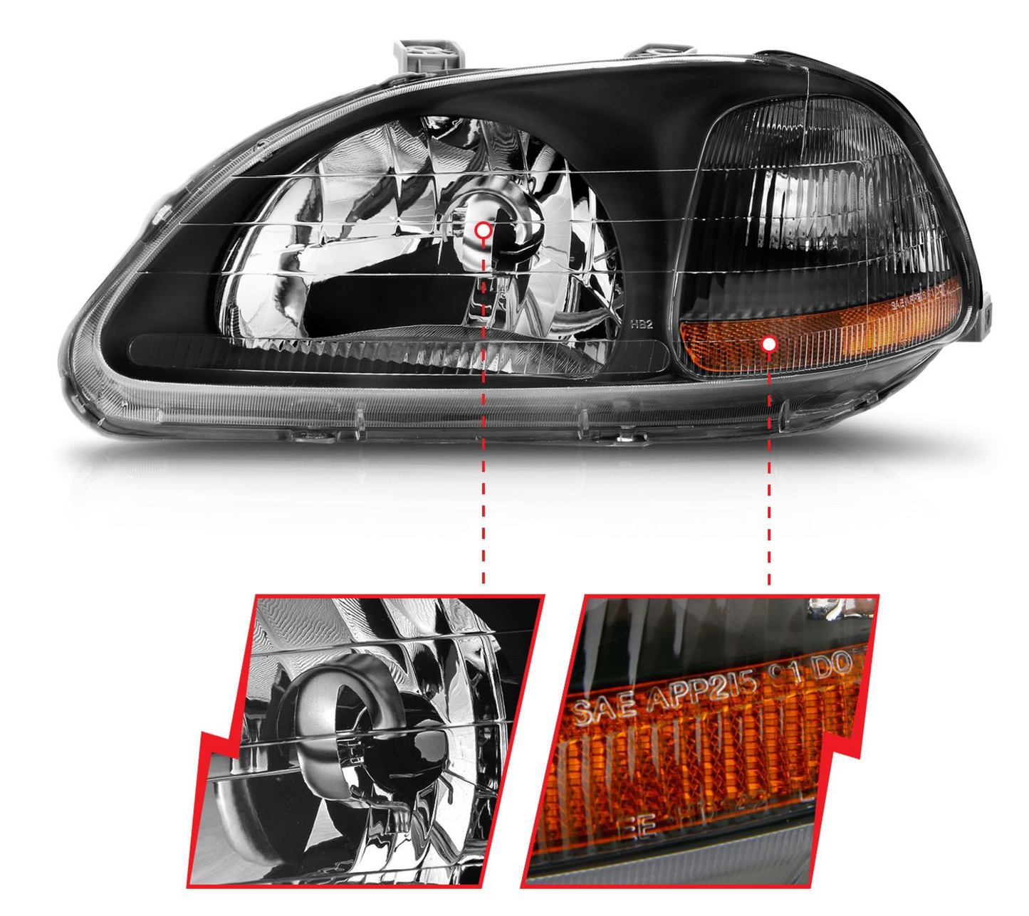 Anzo 1996-1998 Honda Civic Crystal Headlights Black