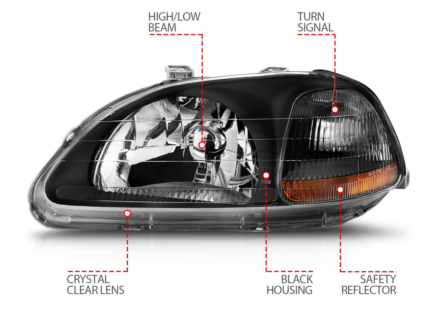 Anzo 1996-1998 Honda Civic Crystal Headlights Black