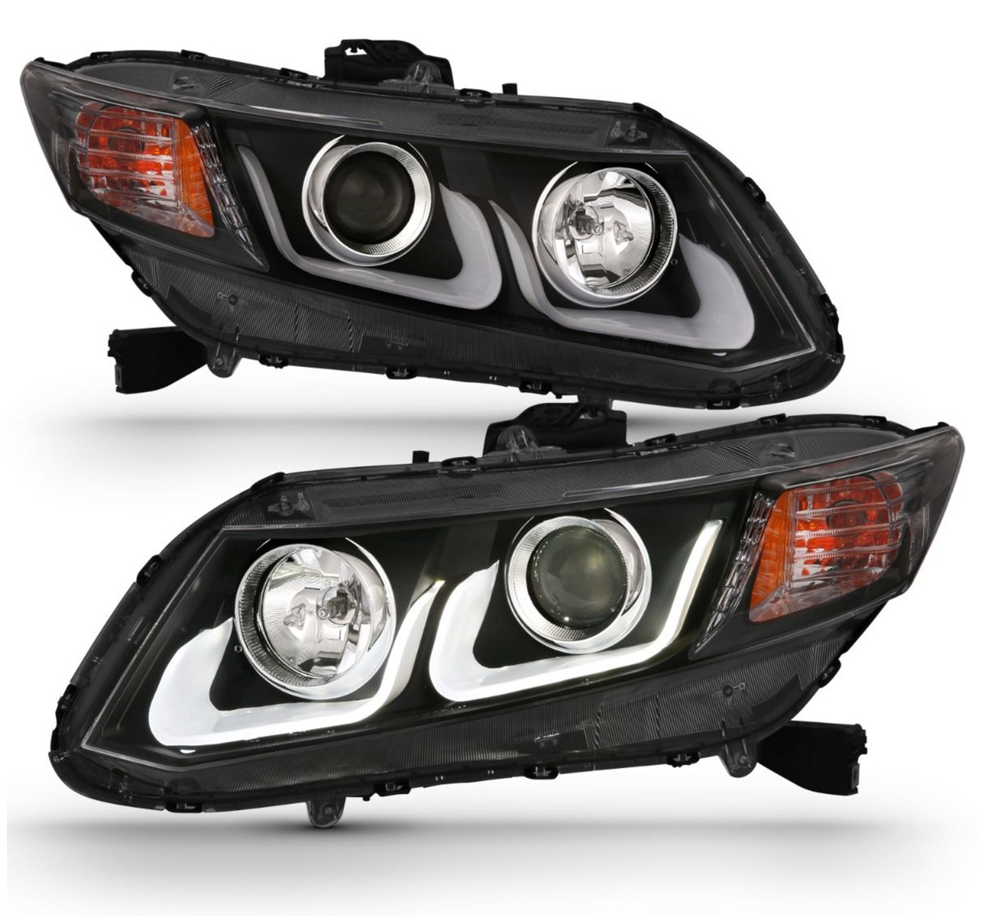 Anzo 2012-2013 Honda Civic 2 DR / 2012-2015 4 DR Projector Headlights U-Bar Black Clear