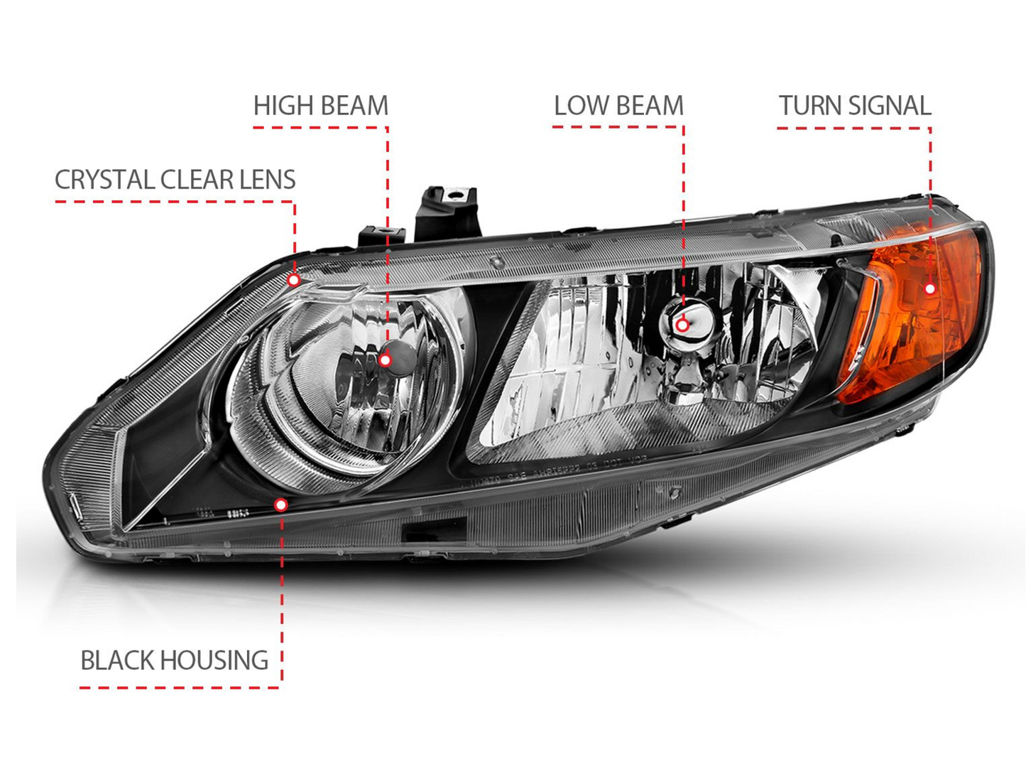 Anzo 2006-2011 Honda Civic Crystal Headlights 4DR Black (OE Type Replacement)