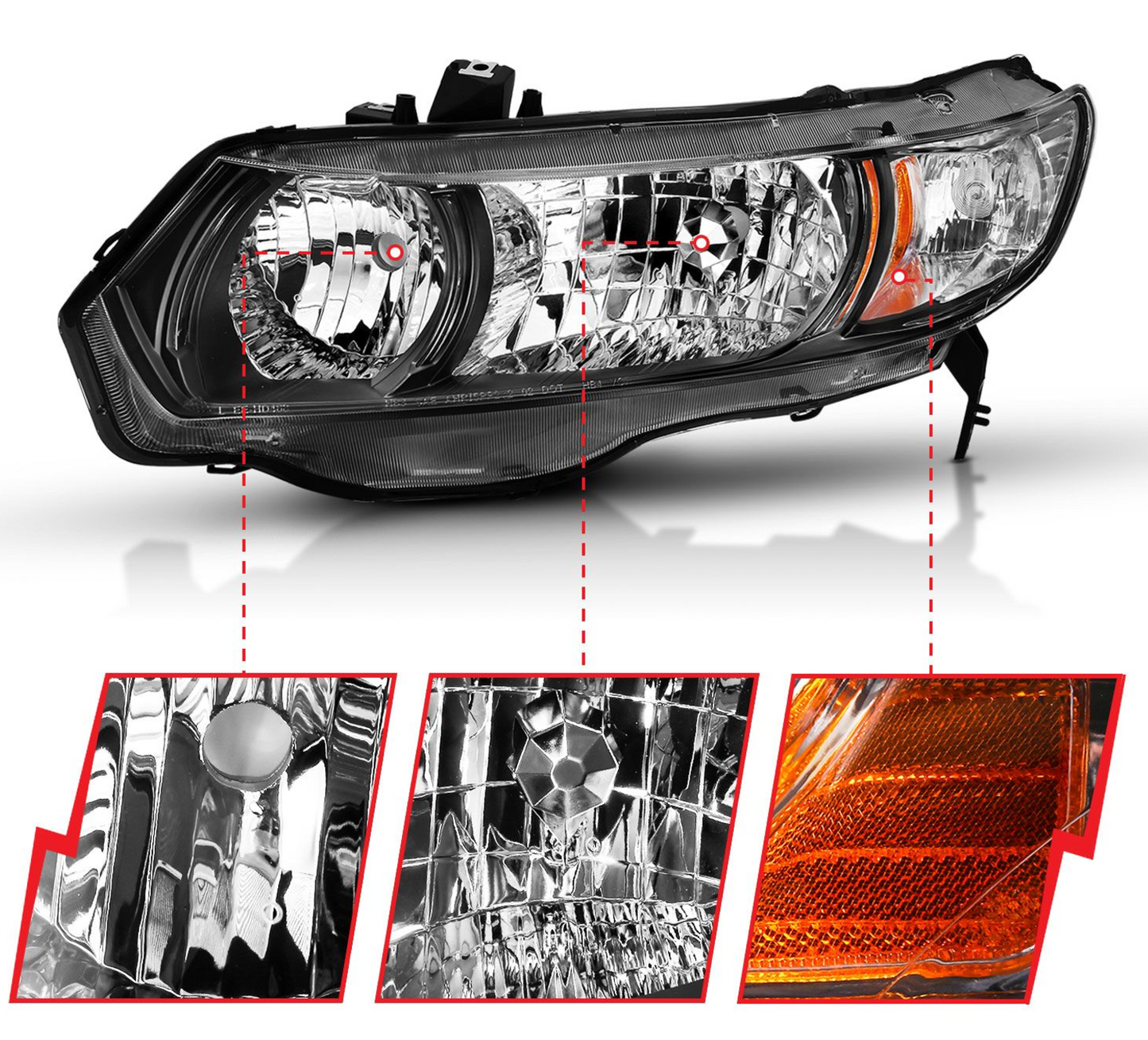 Anzo 2006-2009 Honda Civic Crystal Headlights 2DR Black (OE Type Replacement)