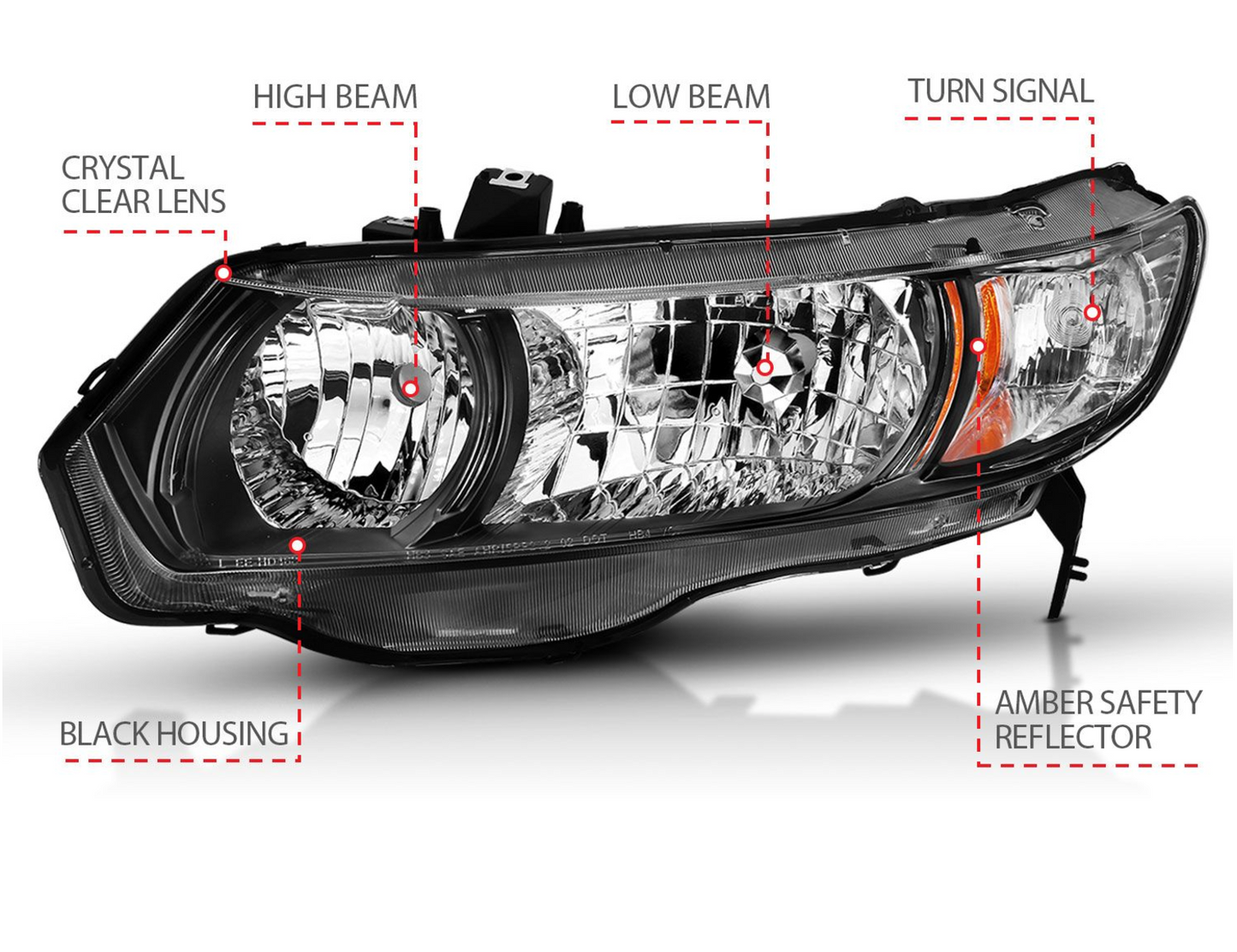 Anzo 2006-2009 Honda Civic Crystal Headlights 2DR Black (OE Type Replacement)