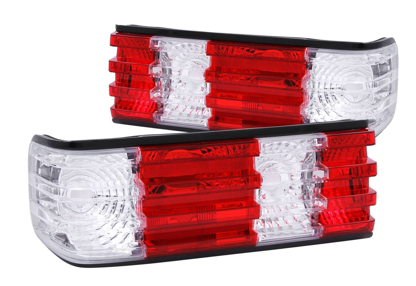 1981-1991 Mercedes Benz S CLASS W126 300SE/300SEL/380SE/380SEL/420SEL/500SEL/560SEL/300SD/300SDL/350SD/350SDL Tail Lights Chrome Red/Clear Lens