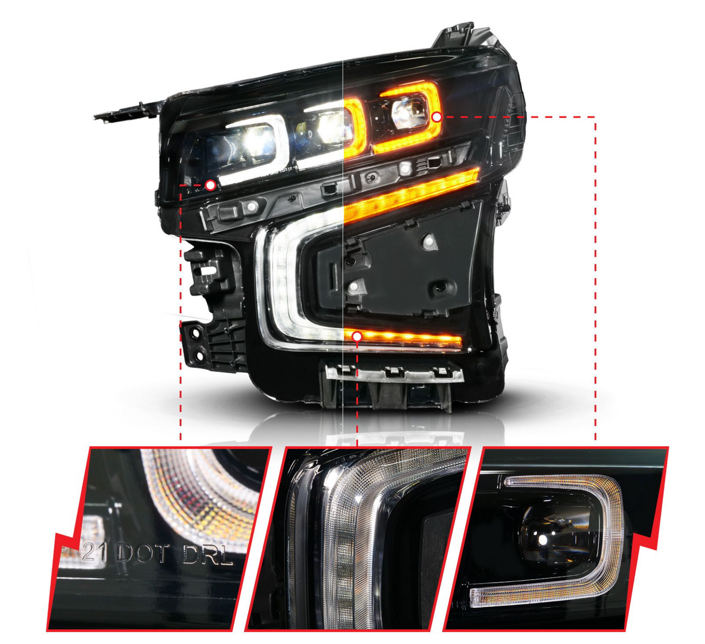 Anzo 2021-2024 Chevy Tahoe / Suburban Z-Series Full LED Projector Headlights Black W/ DRL Switch Initiation & Sequential