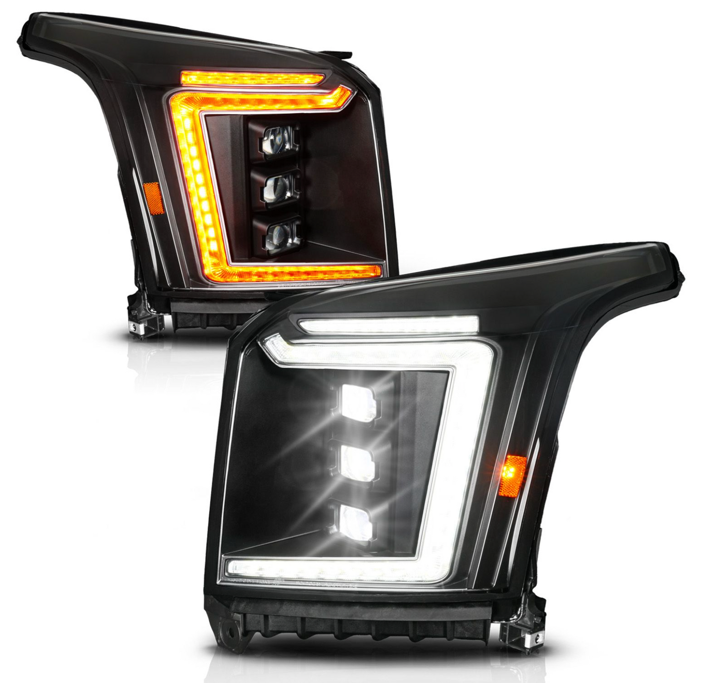 Anzo 2015-2020 GMC Yukon/Yukon XL Full LED Projector Headlights Black W/ DRL, Initiation & Sequential (Factory HalogenModels Only)