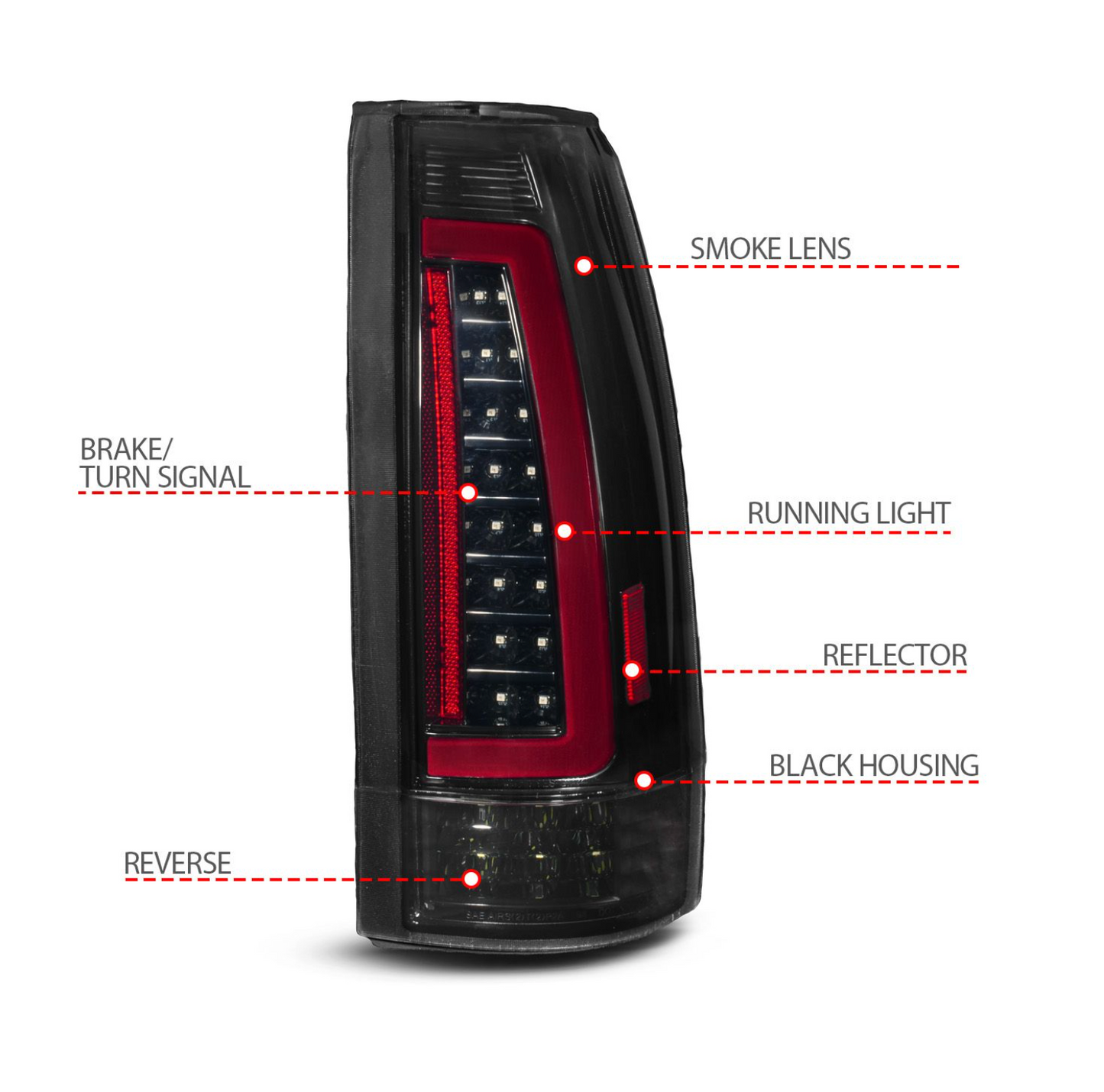 Anzo 1988-1998 Chevy/GMC C/K 1500/2500 / 1988-2000 C/K 3500 / 1992-1999 Suburban / 1995-1999 Tahoe / 1992-1994 Blazer (Full Size) / 1992-1999 Yukon / 1999-2000 Cadillac Escalade LED Tail Lights Black Housing Clear Lens (Sequential Signal)