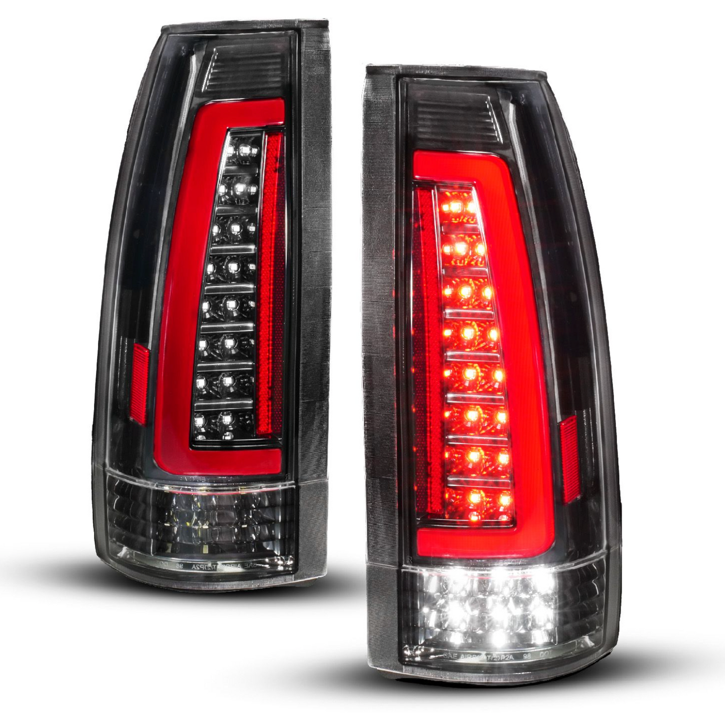 Anzo 1988-1998 Chevy/GMC C/K 1500/2500 / 1988-2000 C/K 3500 / 1992-1999 Suburban / 1995-1999 Tahoe / 1992-1994 Blazer (Full Size) / 1992-1999 Yukon / 1999-2000 Cadillac Escalade LED Tail Lights Black Housing Clear Lens (Sequential Signal)