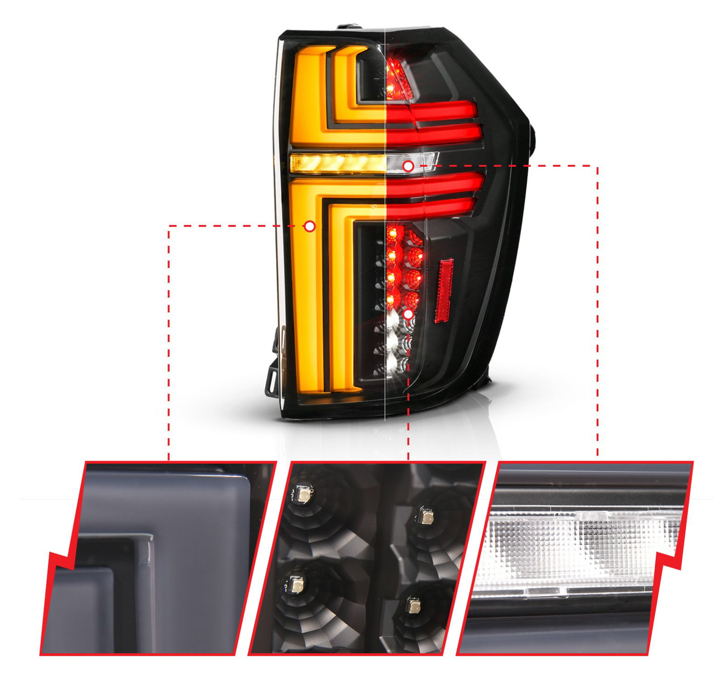 Anzo 2021-2024 Chevy Suburban/Tahoe Full LED Light Bar Tail Lights Black Clear Lens W/ Ignition Initation & Sequential