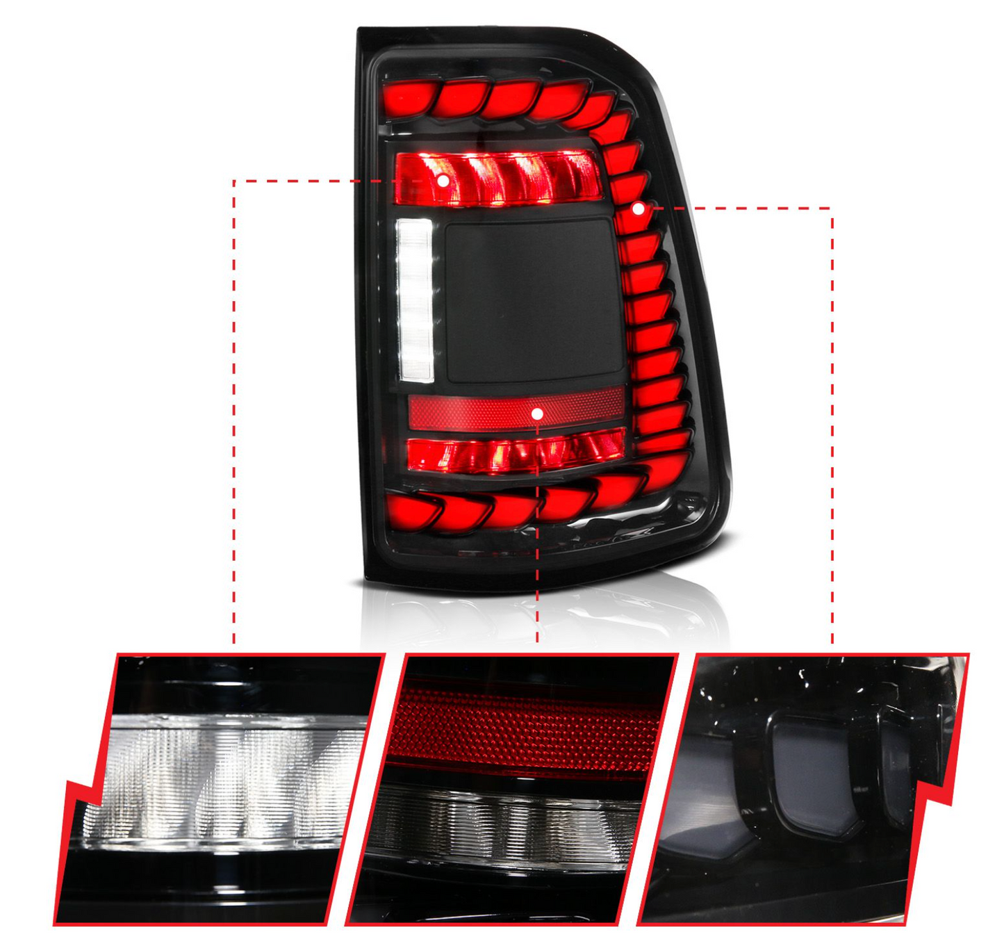 Anzo 2019-2024 RAM Full LED Tail Lights Black Clear Lens W/ Sequential Signal (For Factory LED Models Only)