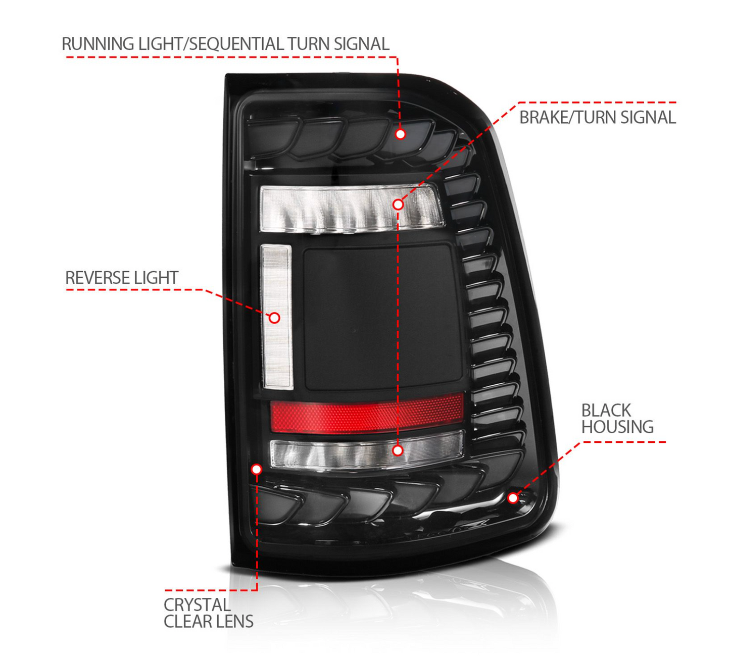 Anzo 2019-2024 RAM Full LED Tail Lights Black Clear Lens W/ Sequential Signal (For Factory LED Models Only)