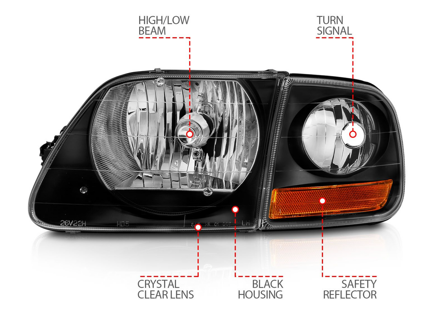 Spyder 1997-2003 Ford F-150 Crystal Headlights Black w/ Parking Lights