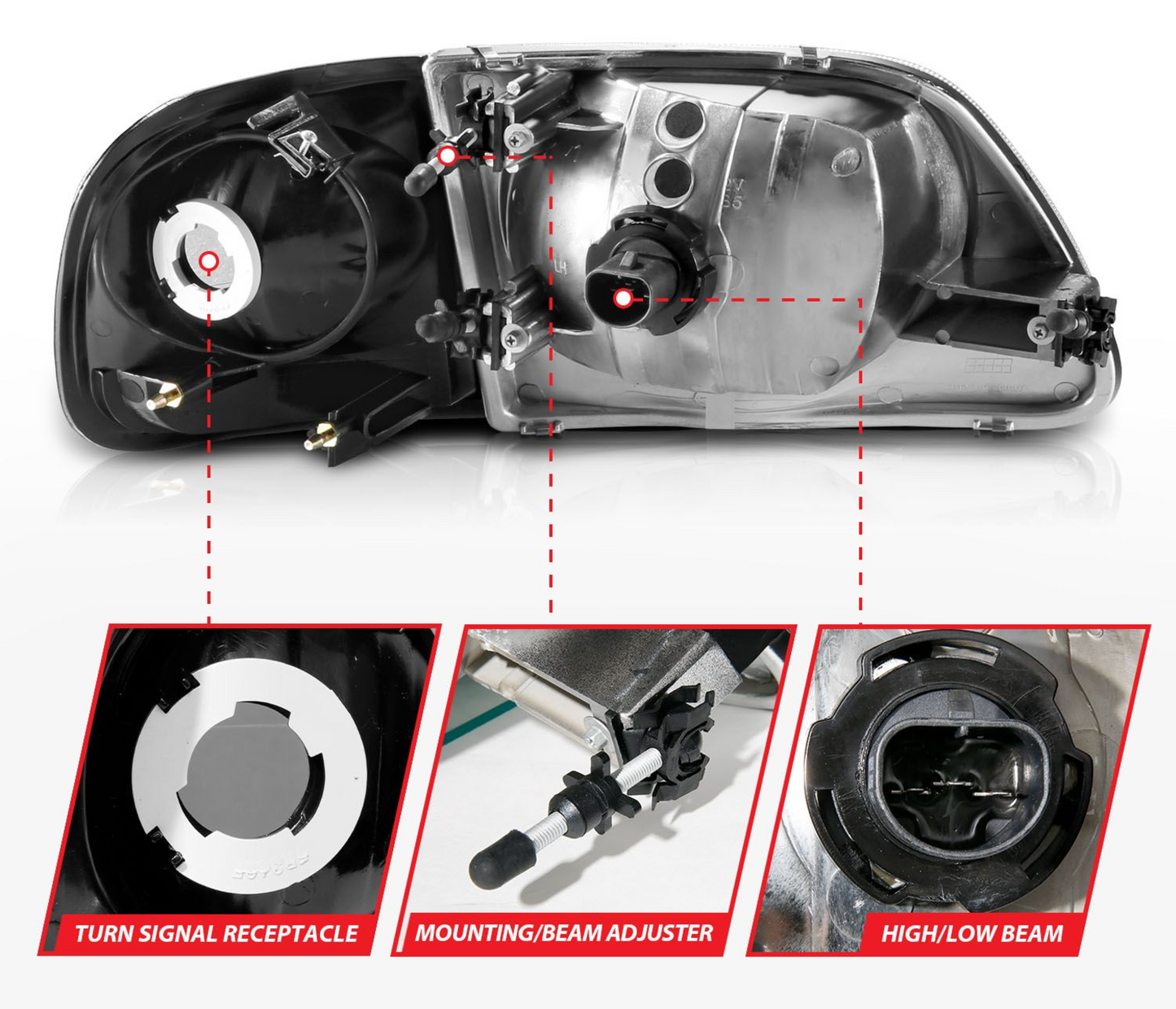 Spyder 1997-2003 Ford F-150 Crystal Headlights Black w/ Parking Lights