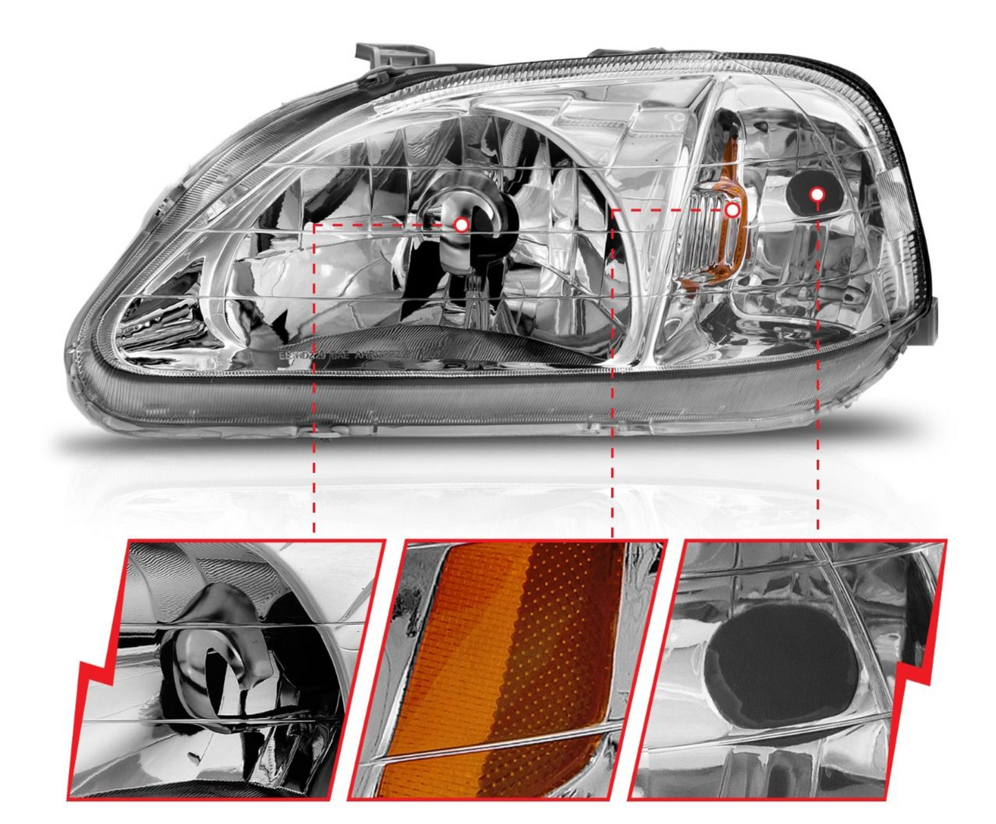 Anzo 1999-2000 Honda Civic Crystal Headlights Chrome