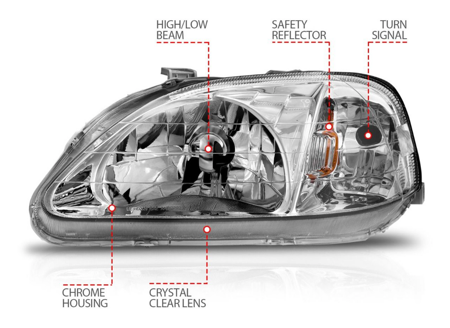 Anzo 1999-2000 Honda Civic Crystal Headlights Chrome