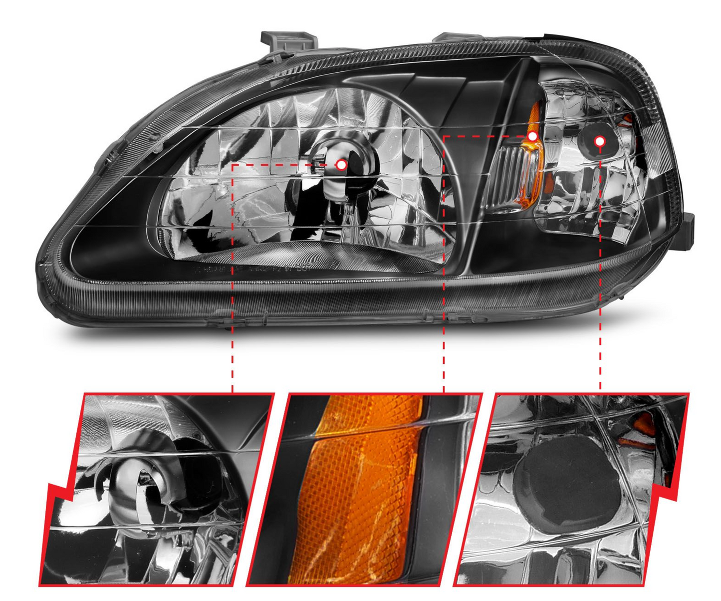 Anzo 1999-2000 Honda Civic Crystal Headlights Black