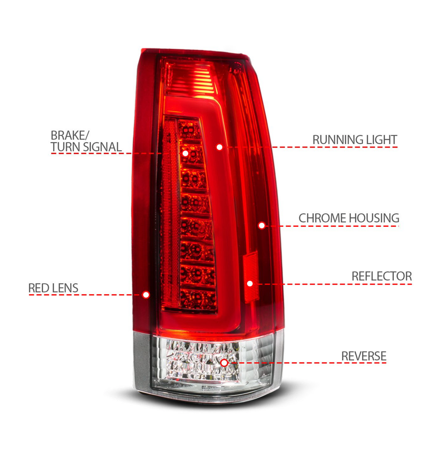 Anzo 1988-1998 Chevy/GMC C/K 1500/2500 / 1988-2000 C/K 3500 / 1992-1999 Suburban / 1995-1999 Tahoe / 1992-1994 Blazer (Full Size) / 1992-1999 Yukon / 1999-2000 Cadillac Escalade LED Tail Lights Red/Clear Lens (Sequential Signal)