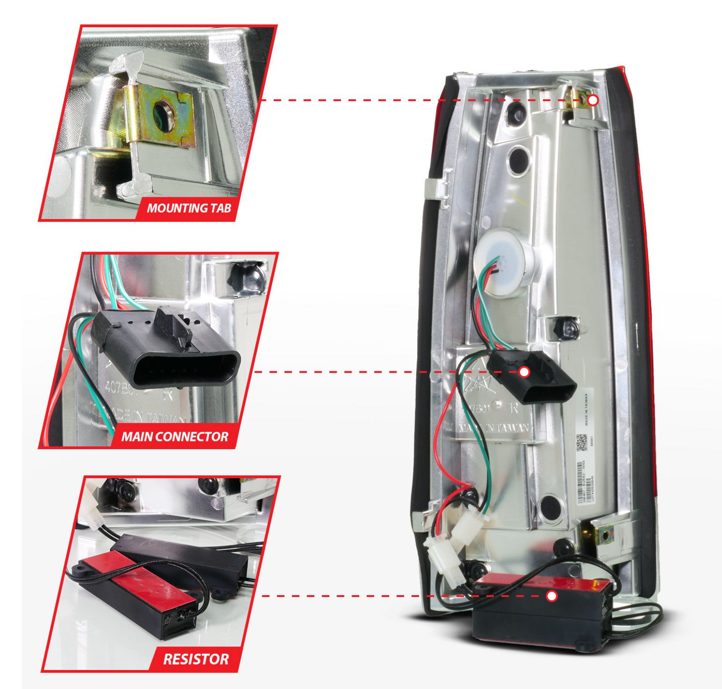 Anzo 1988-1998 Chevy/GMC C/K 1500/2500 / 1988-2000 C/K 3500 / 1992-1999 Suburban / 1995-1999 Tahoe / 1992-1994 Blazer (Full Size) / 1992-1999 Yukon / 1999-2000 Cadillac Escalade LED Tail Lights Red/Clear Lens (Sequential Signal)