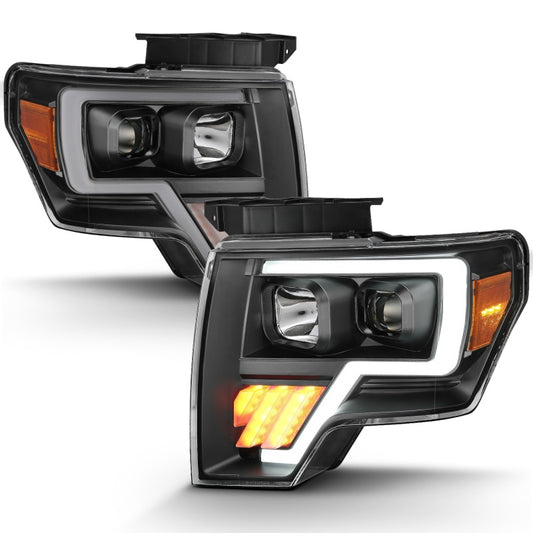 2009-2014 FORD F-150 PROJECTOR PLANK STYLE HEADLIGHTS BLACK W/ LED SIGNAL (FOR HALOGEN MODEL)