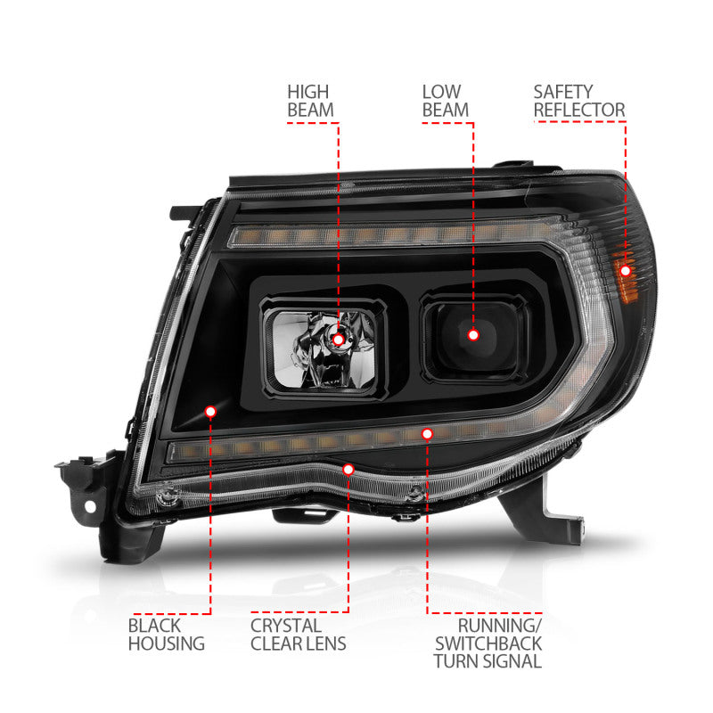 Anzo 2005-2011 Toyota Tacoma PROJECTOR LED PLANK STYLE HEADLIGHTS BLACK W/ SEQUENTIAL SIGNAL