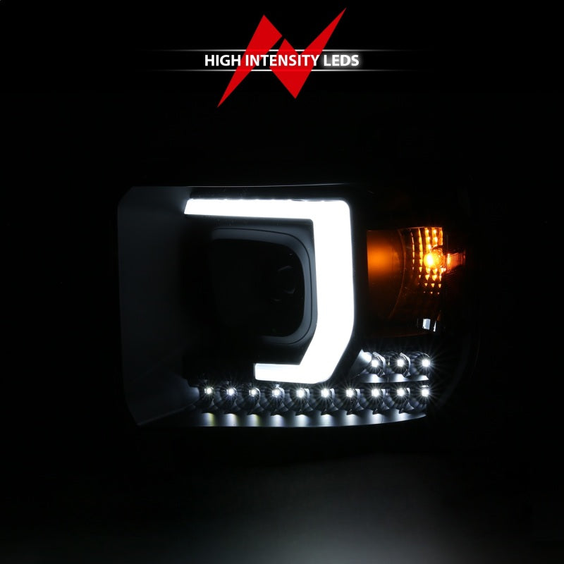 2014-2015 GMC SIERRA 1500 /2500HD/3500HD 15-19 PROJECTOR C BAR HEADLIGHTS BLACK (FOR HALOGEN MODELS W/O FACTORY LED DRL)