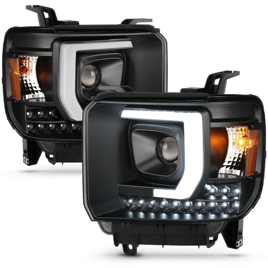 2014-2015 GMC SIERRA 1500 /2500HD/3500HD 15-19 PROJECTOR C BAR HEADLIGHTS BLACK (FOR HALOGEN MODELS W/O FACTORY LED DRL)