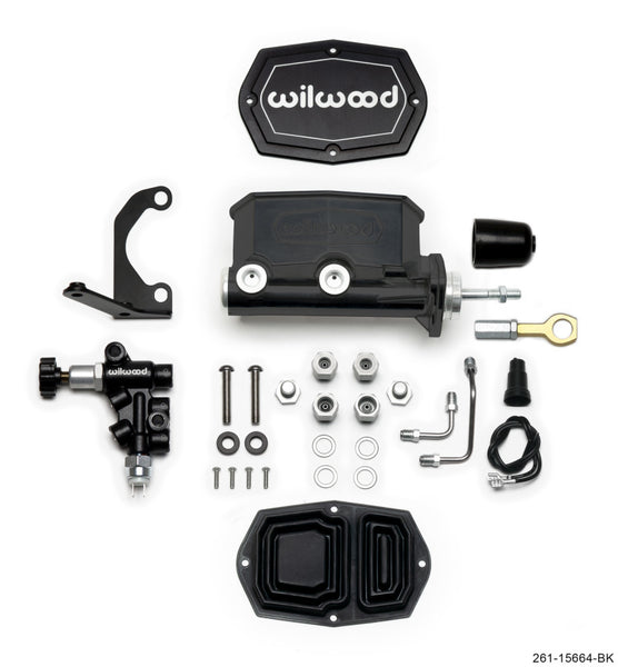 Wilwood Compact Tandem M/C - 15/16in Bore w/RH Bracket and Valve (Mustang Pushrod) - Black