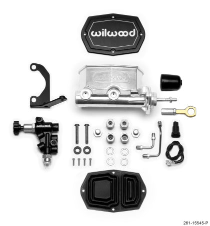 Wilwood Compact Tandem M/C - 1.12in Bore w/Bracket and Valve fits Mustang (Pushrod) - Ball Burnished