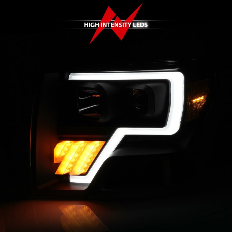 2009-2014 FORD F-150 PROJECTOR PLANK STYLE HEADLIGHTS BLACK W/ LED SIGNAL (FOR HALOGEN MODEL)