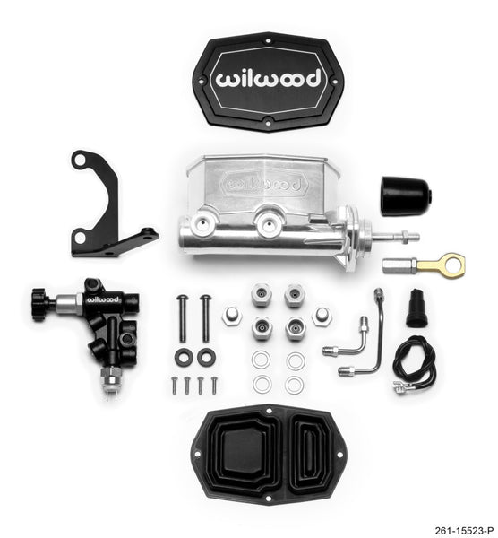 Wilwood Compact Tandem M/C - 1in Bore w/Bracket and Valve fits Mustang (Pushrod) - Ball Burnished