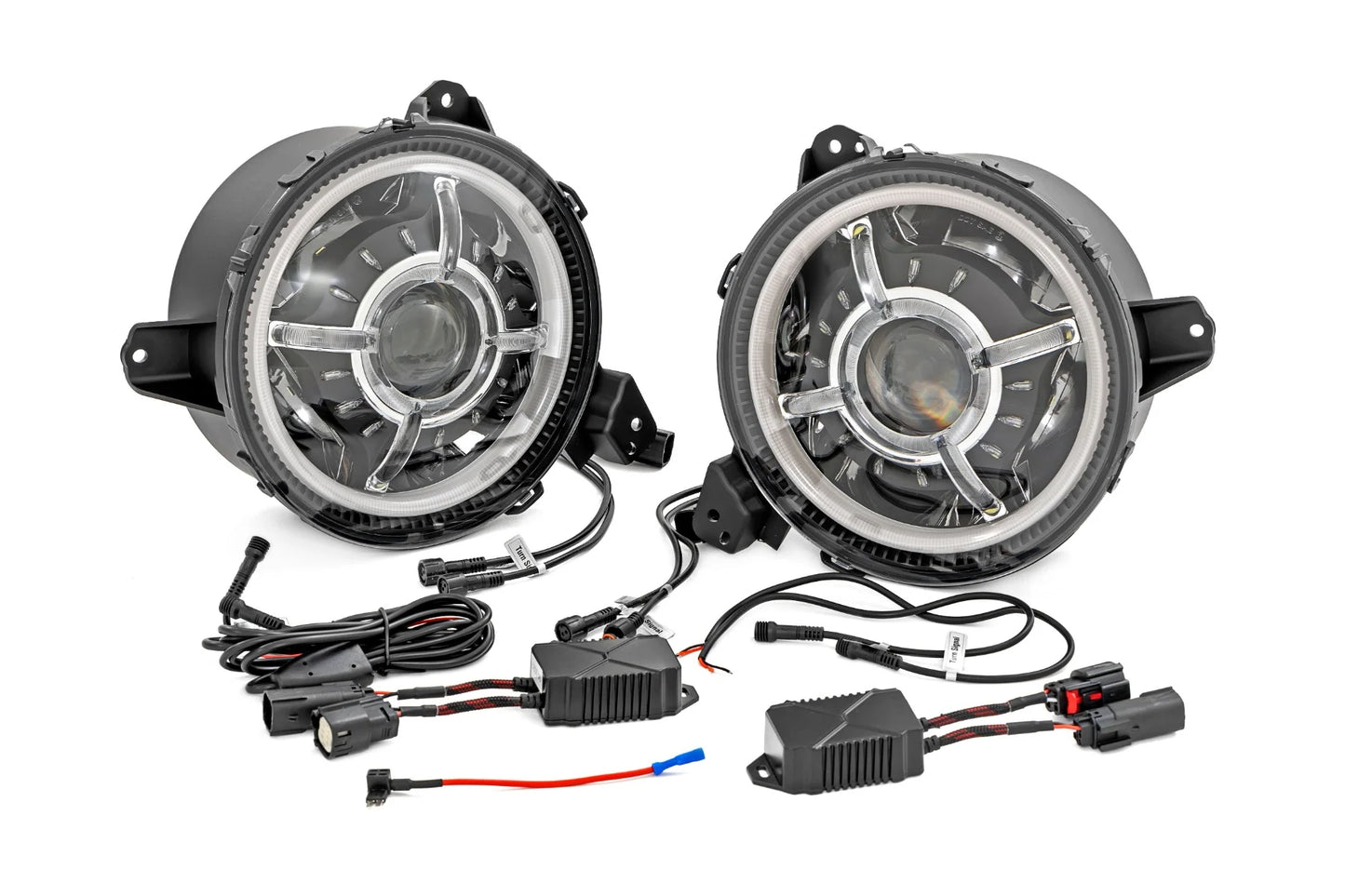 Rough Country 9" DRL Halo LED Headlights DOT Approved |  2018-2026 Jeep Gladiator JT/Wrangler JL