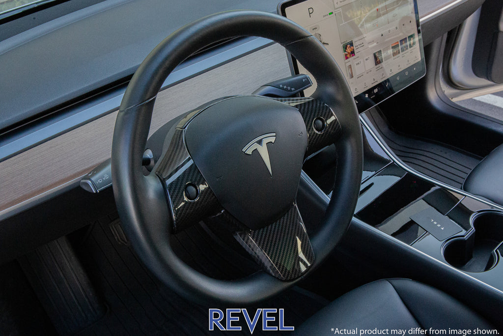 Revel GT Dry Carbon Steering Wheel Insert Covers Tesla Model 3 - 3 Piece