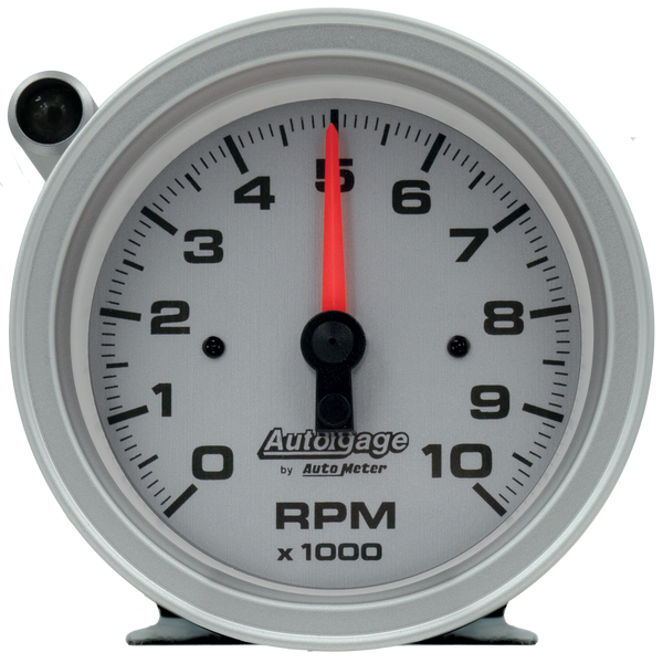 Autometer Tachometer Gauge 10K RPM 3 3/4in Pedestal w/Ext. Shift-Light - Silver Dial/Black Case