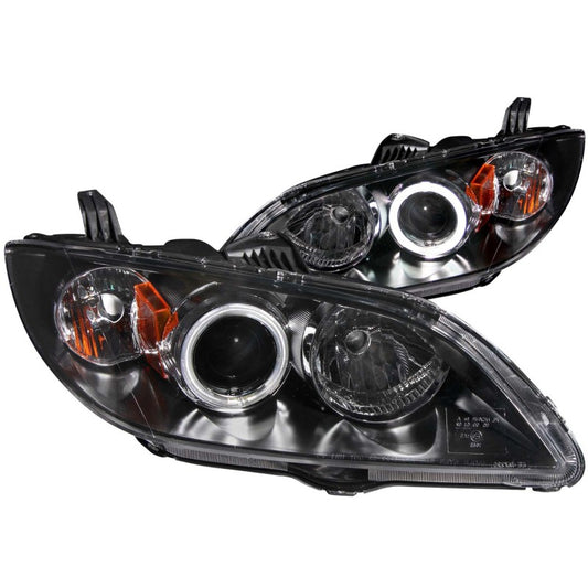 2004-2008 MAZDA 3, 4DR PROJECTOR HEADLIGHTS BLACK W/ RX HALO