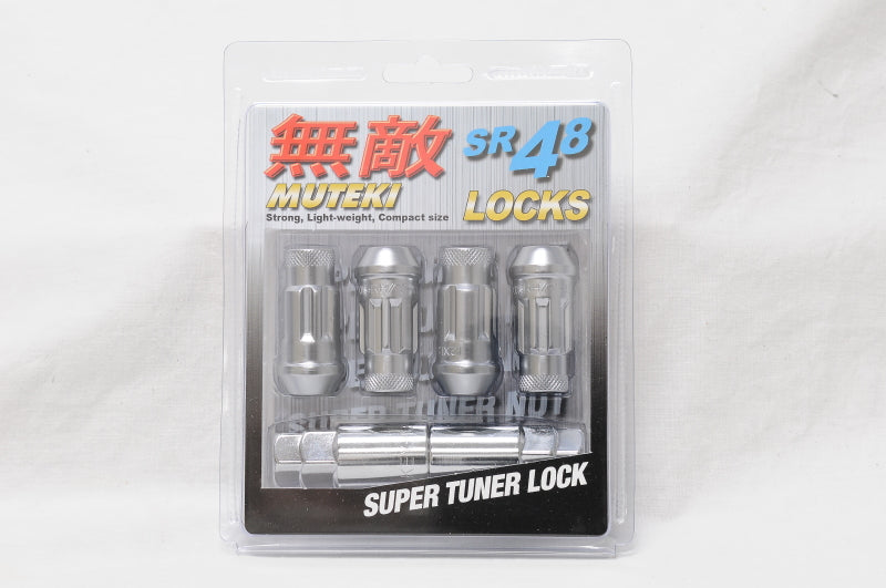 Muteki SR48 Open End Locking Lug Nut Set of 4 - Silver 12x1.25 48mm