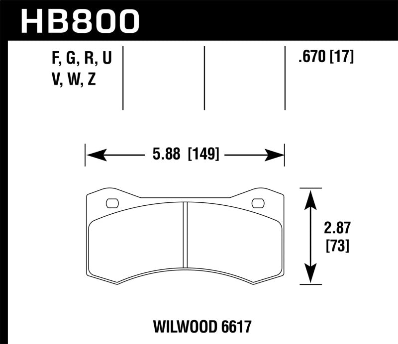 Hawk Wilwood 17mm 6617 Caliper HP Plus Brake Pads