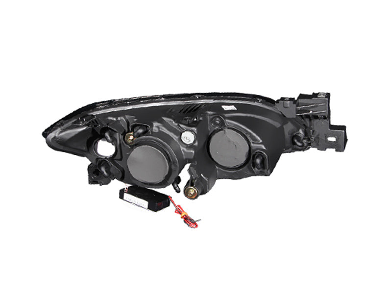 2004-2008 MAZDA 3, 4DR PROJECTOR HEADLIGHTS BLACK W/ RX HALO