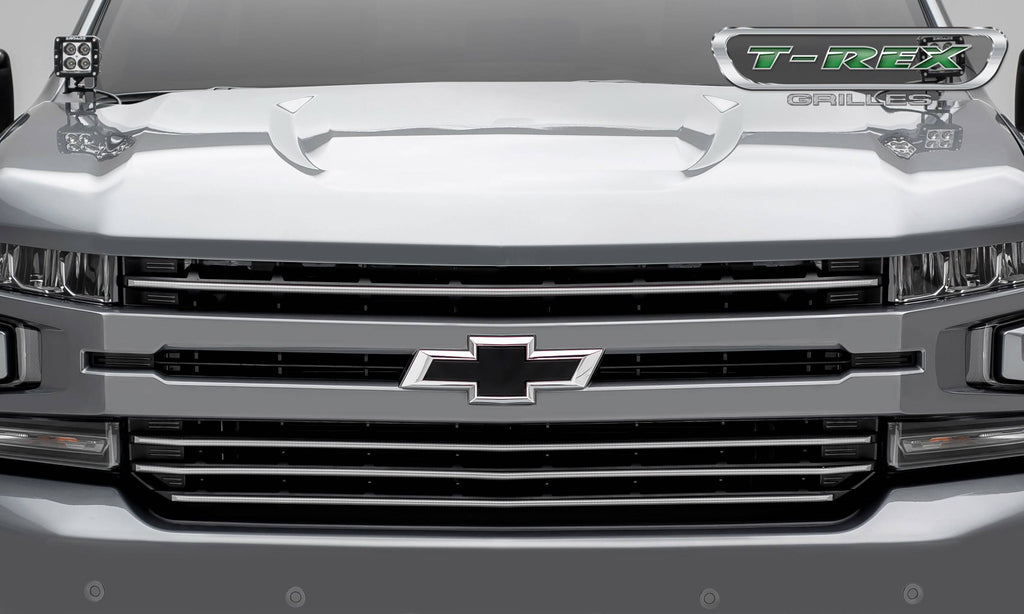 T-Rex 2019 Chevrolet Silverado 1500 Billet Grille, Horizontal Round, 4 Pc, Overlay (Brushed Aluminum)