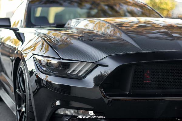 Anderson Composites Double Sided Carbon Fiber Cowl Hood 2015-2017 Ford Mustang