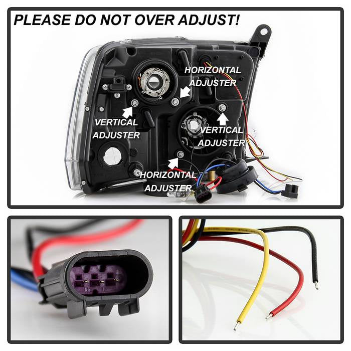 2009-2018 Dodge Ram 1500 / 2010-2019 Ram 2500/3500 Version 2 Projector Headlights - Halogen Model Only- Chrome Housing (Not Compatible With Factory Projector And LED DRL)