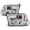 2009-2018 Dodge Ram 1500 / 2010-2019 Ram 2500/3500 Version 2 Projector Headlights - Halogen Model Only- Chrome Housing (Not Compatible With Factory Projector And LED DRL)