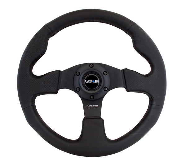 NRG Race Series Steering Wheel Black Leather, Black Stitch (320mm)