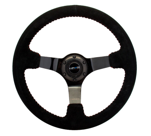 NRG Race Series Steering Wheel Black Suede, Red Stitch, Black Chrome Spoke (350mm)