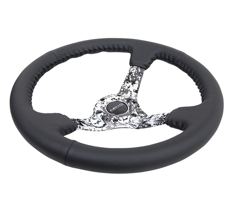 NRG Deep Dish Series Steering Wheel (3" Deep) Black Leather w/Hydrodipped Digi-Camo Spokes (350mm)