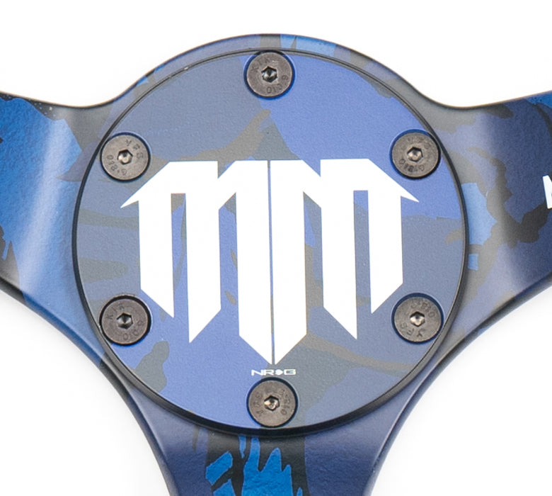 NRG Mad Mike Steering Wheel (3" Deep) Black Alcantara, Blue Stitching (350mm)