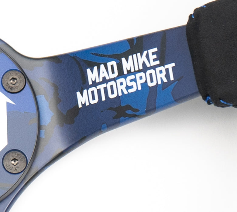 NRG Mad Mike Steering Wheel (3" Deep) Black Alcantara, Blue Stitching (350mm)