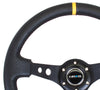 NRG ST-006 Series Steering Wheel (3" Deep) Black Leather, Black 3 Spoke, Yellow Center Marking (350mm)