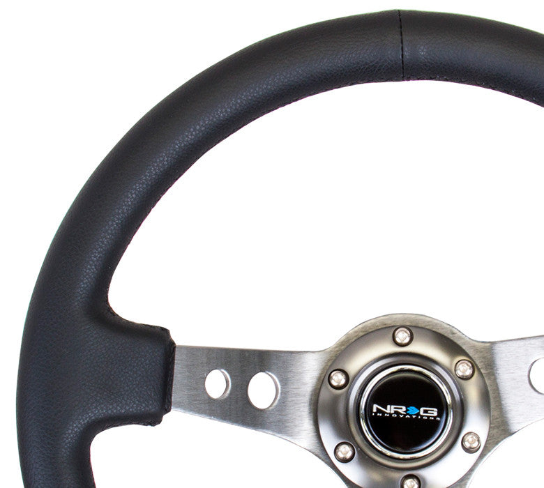 NRG ST-006 Series Steering Wheel (3" Deep) Black Leather, Gun Metal 3 Spoke (350mm)