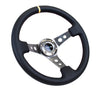 NRG ST-006 Series Steering Wheel (3" Deep) Black Leather, Gun Metal 3 Spoke, Yellow Center Marking (350mm)