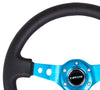 NRG ST-006 Series Steering Wheel (3" Deep) Black Leather, New Blue 3 Spoke (350mm)