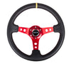 NRG ST-006 Series Steering Wheel (3" Deep) Black Leather, Red 3 Spoke, Yellow Center Marking (350mm)